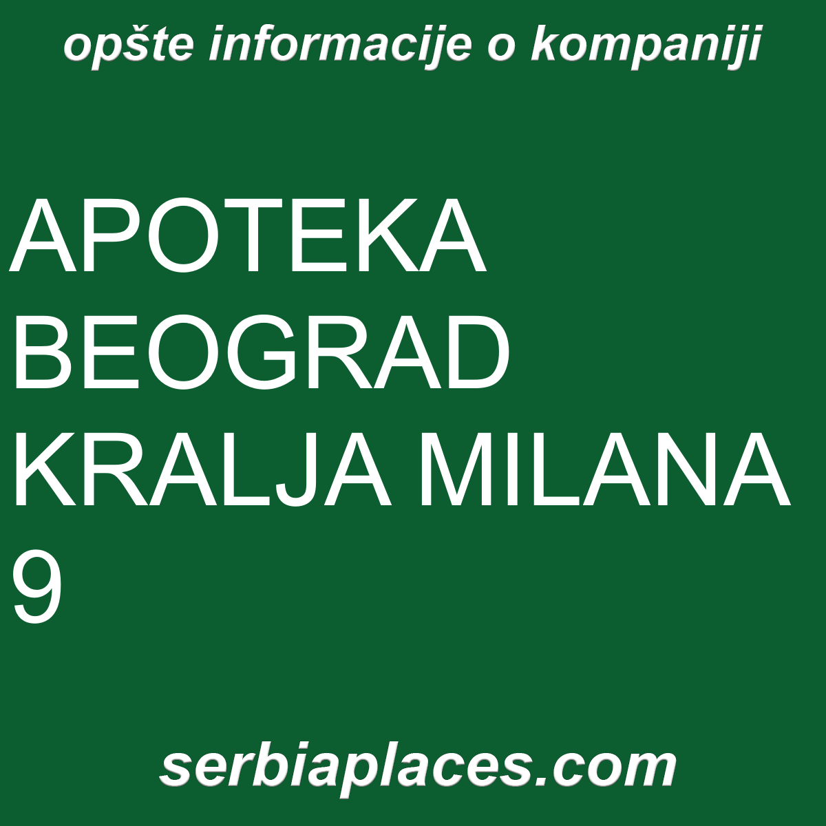 APOTEKA BEOGRAD KRALJA MILANA 9