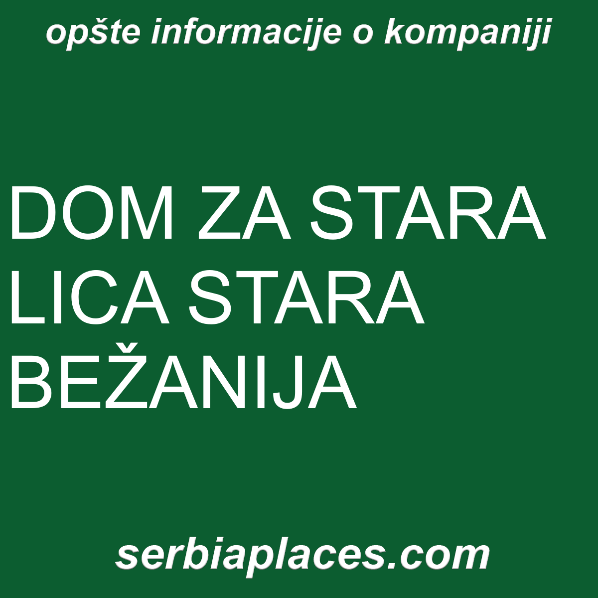 DOM ZA STARA LICA STARA BEŽANIJA