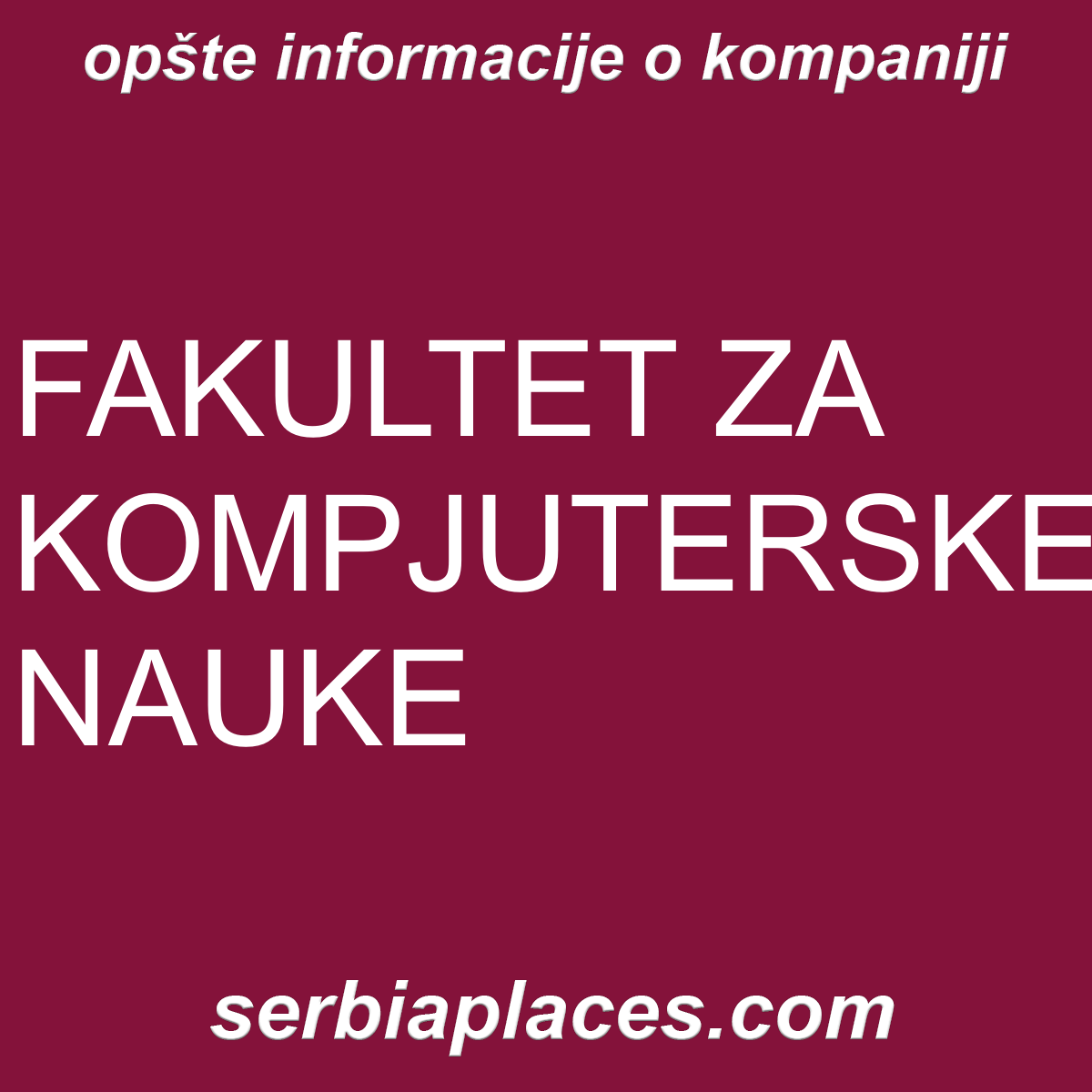 FAKULTET ZA KOMPJUTERSKE NAUKE